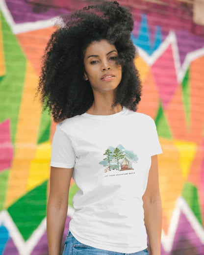 Camping Adventure II - Women's White Printed T-shirt