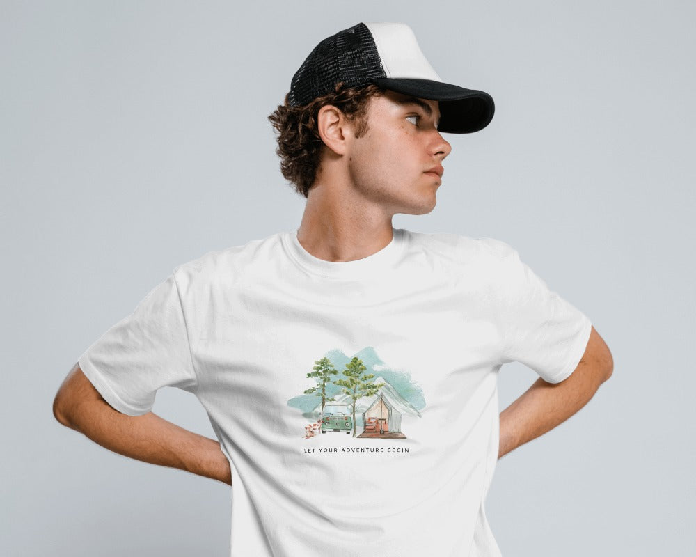 Camping Adventure II - Unisex White Printed T-shirt