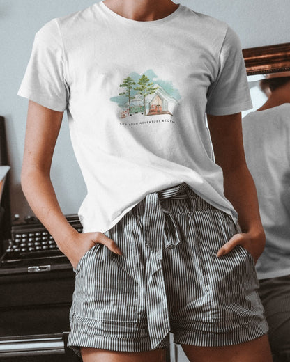 Camping Adventure II - Women's White Printed T-shirt