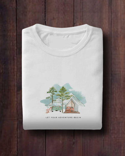 Camping Adventure II - Unisex White Printed T-shirt