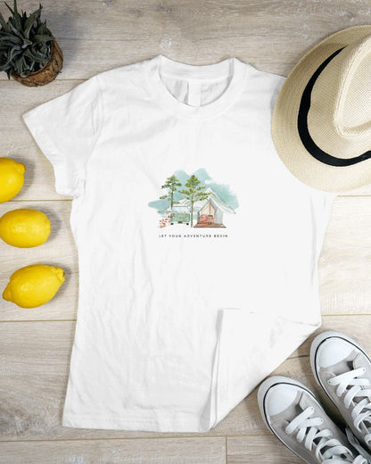Camping Adventure II - Women's White Printed T-shirt