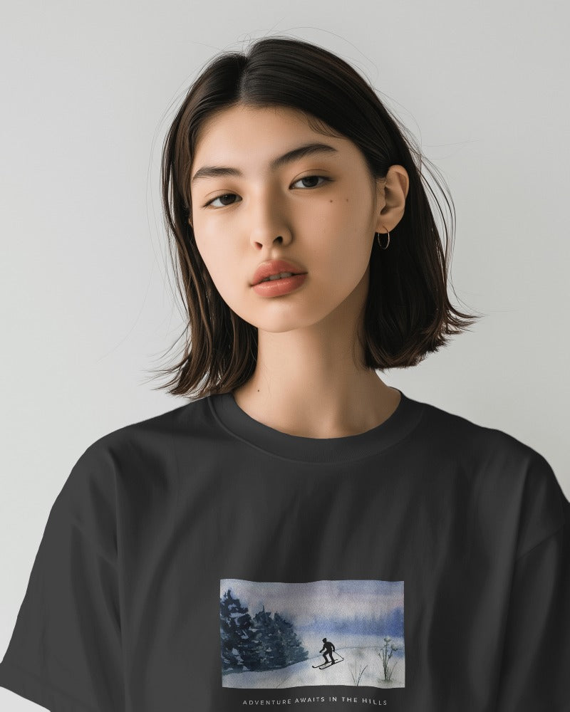 Hill Adventure - Unisex Black Printed T-shirt
