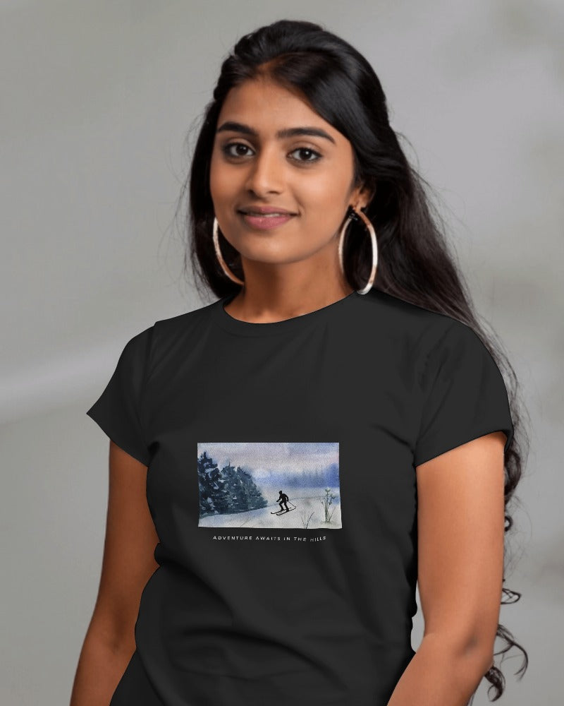 Hill Adventure - Women's Black Printed T-shirt