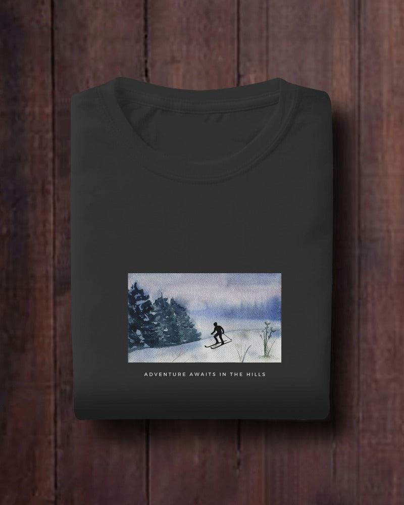 Hill Adventure - Unisex Black Printed T-shirt