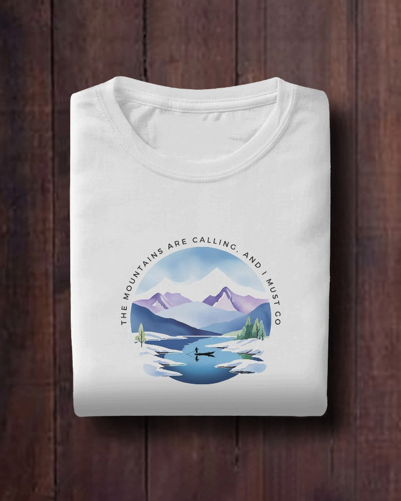 Mountain Calls - Unisex White Printed T-shirt