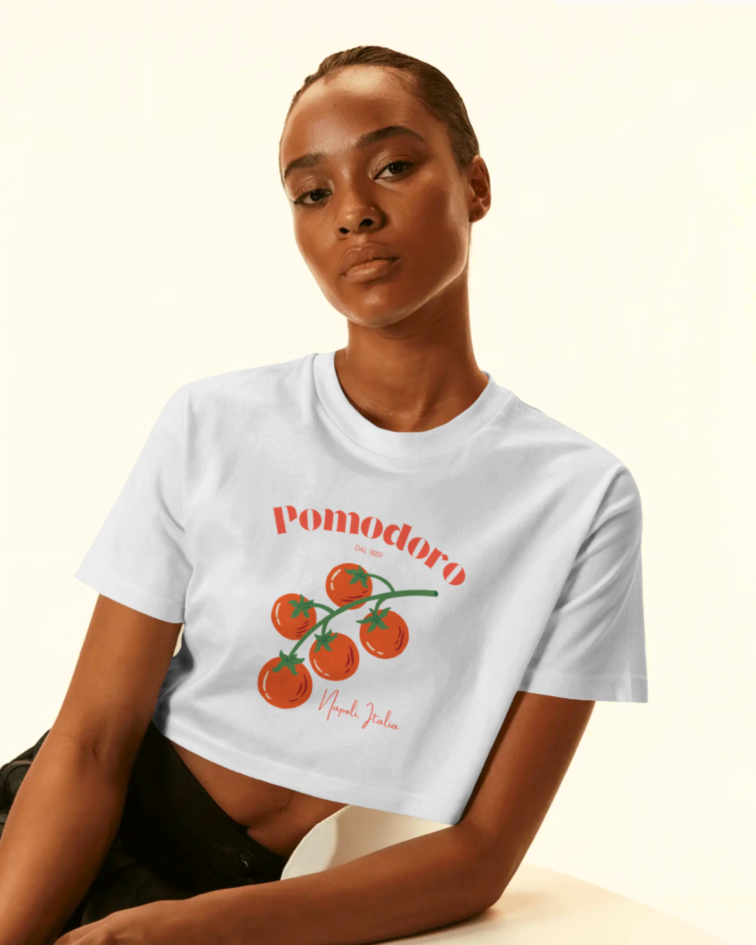 Pomodoro - Women's White Printed Crop Top