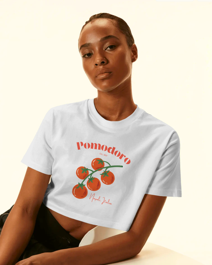 Pomodoro - Women's White Printed Crop Top