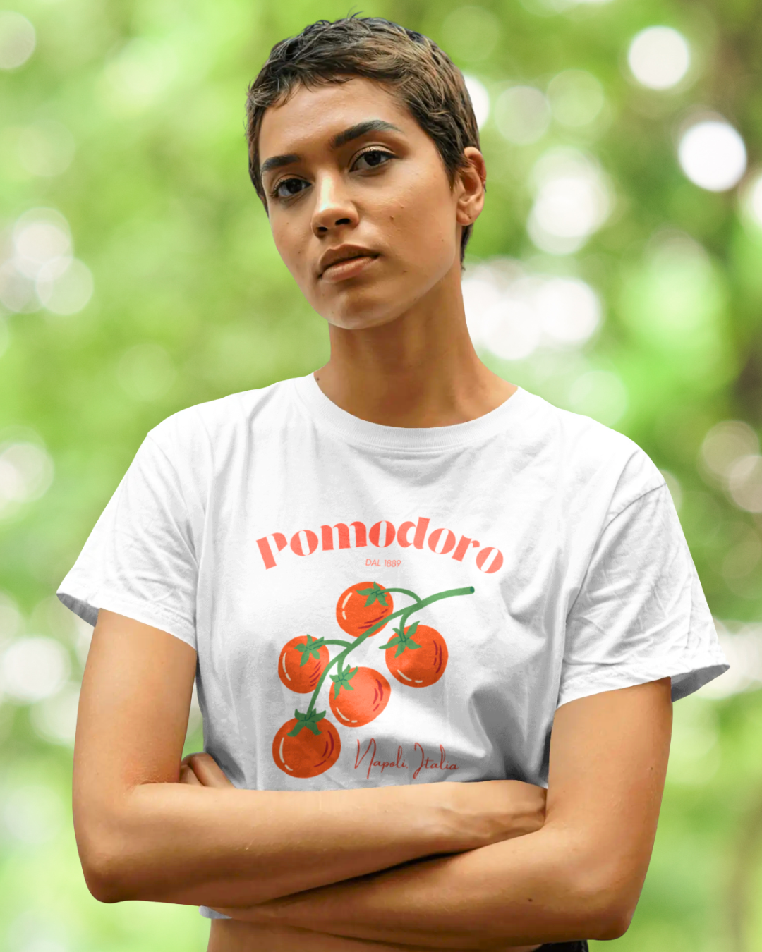 Pomodoro - Women's White Printed Crop Top