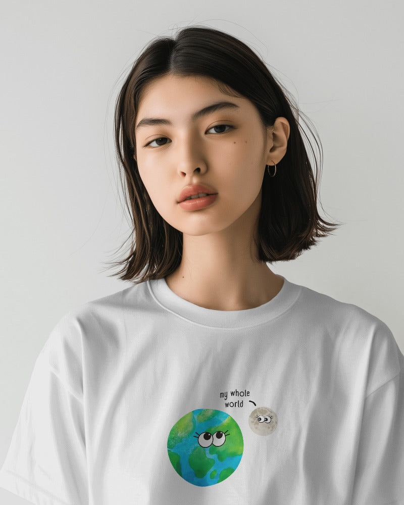My Whole World - Unisex White Printed T-shirt