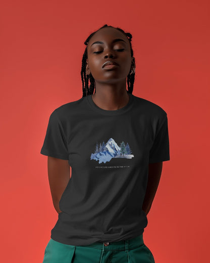 Mountain Adventure - Women's Black Printed T-shirt