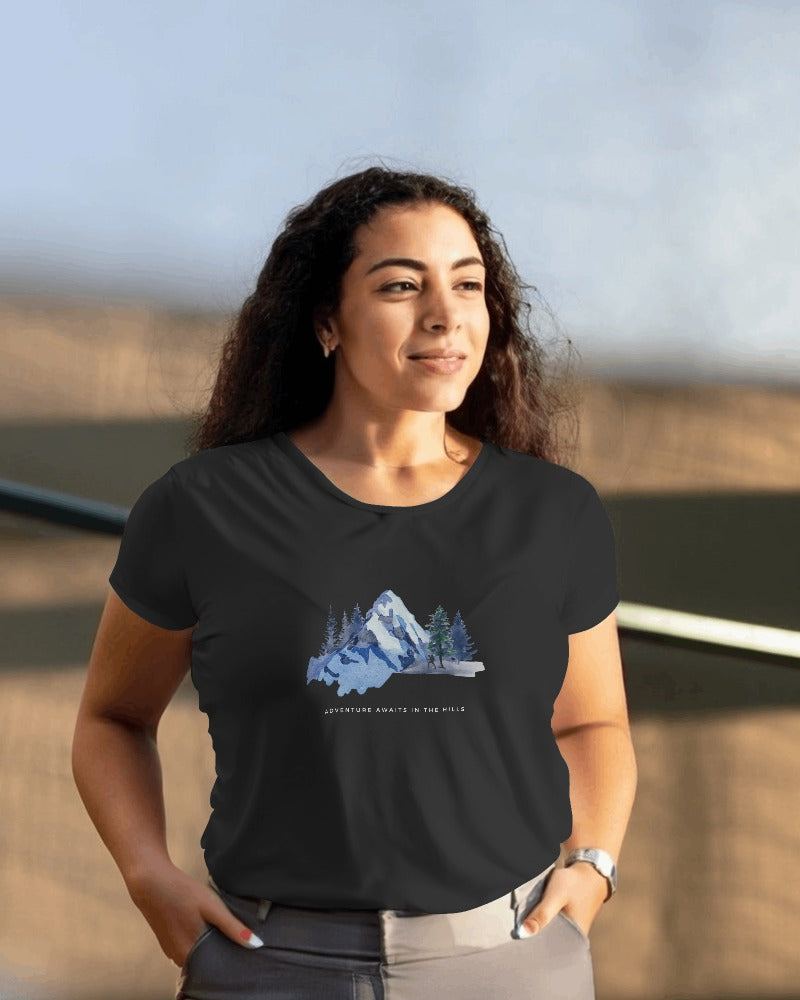 Mountain Adventure - Women's Black Printed T-shirt