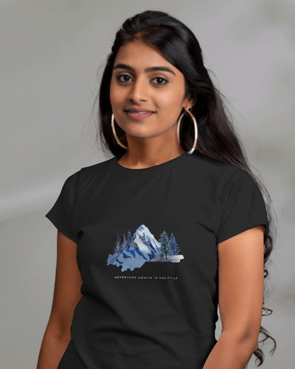 Mountain Adventure - Women's Black Printed T-shirt