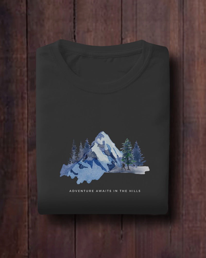 Mountain Adventure - Unisex Black Printed T-shirt