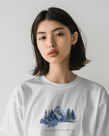 Mountain Adventure - Unisex White Printed T-shirt