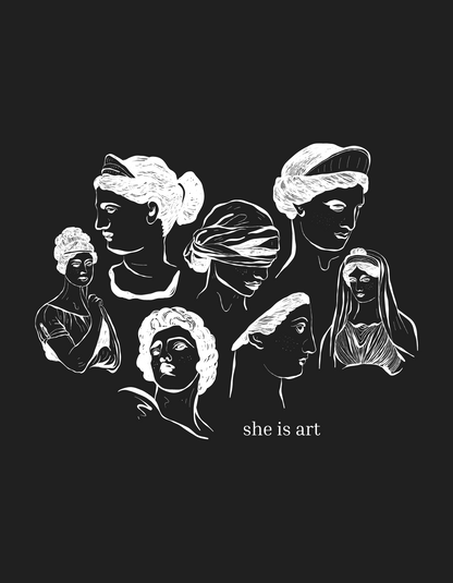 She is Art - Women's Black Printed T-shirt
