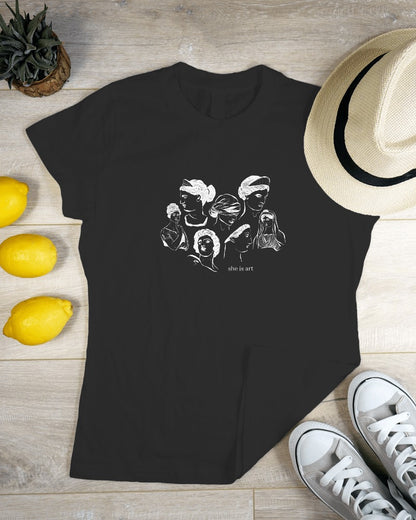 She is Art - Women's Black Printed T-shirt