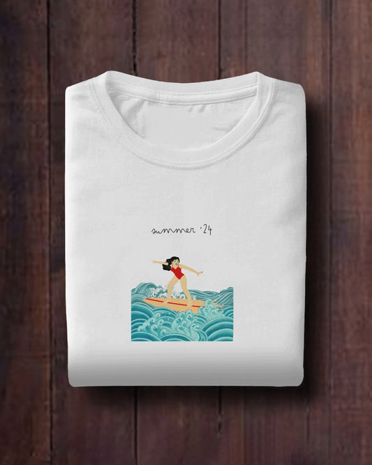 Surf Girl - Unisex White Printed T-shirt