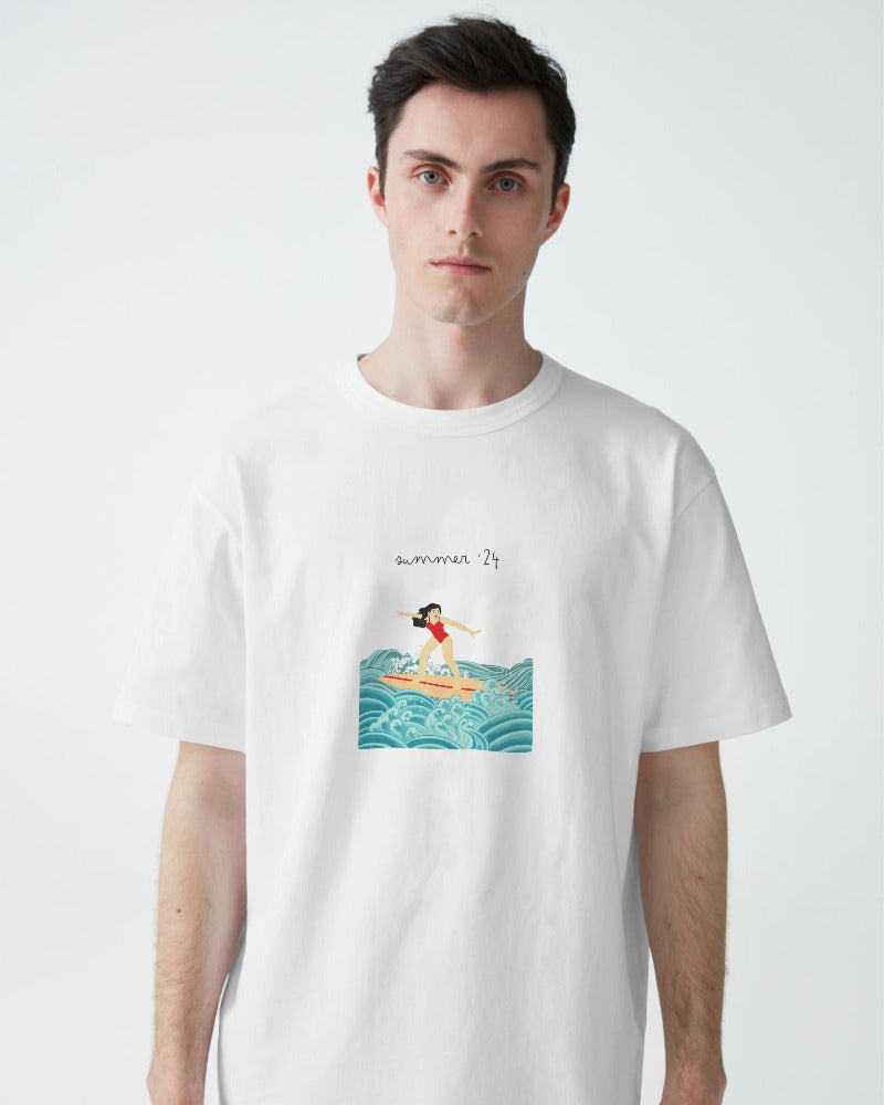 Surf Girl - Unisex White Printed T-shirt
