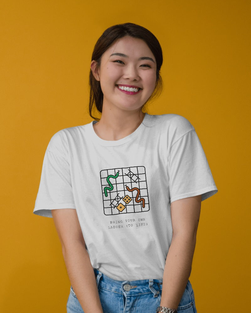 Snakes & Ladders - Unisex White Printed T-shirt