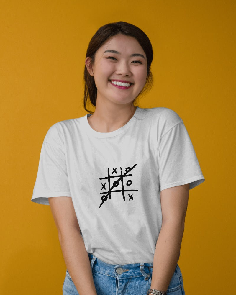 Tic Tac Toe - Unisex White Printed T-shirt
