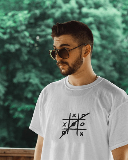 Tic Tac Toe - Unisex White Printed T-shirt