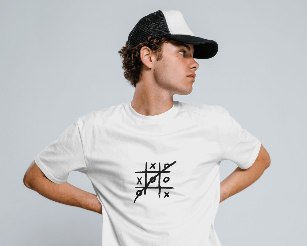 Tic Tac Toe - Unisex White Printed T-shirt