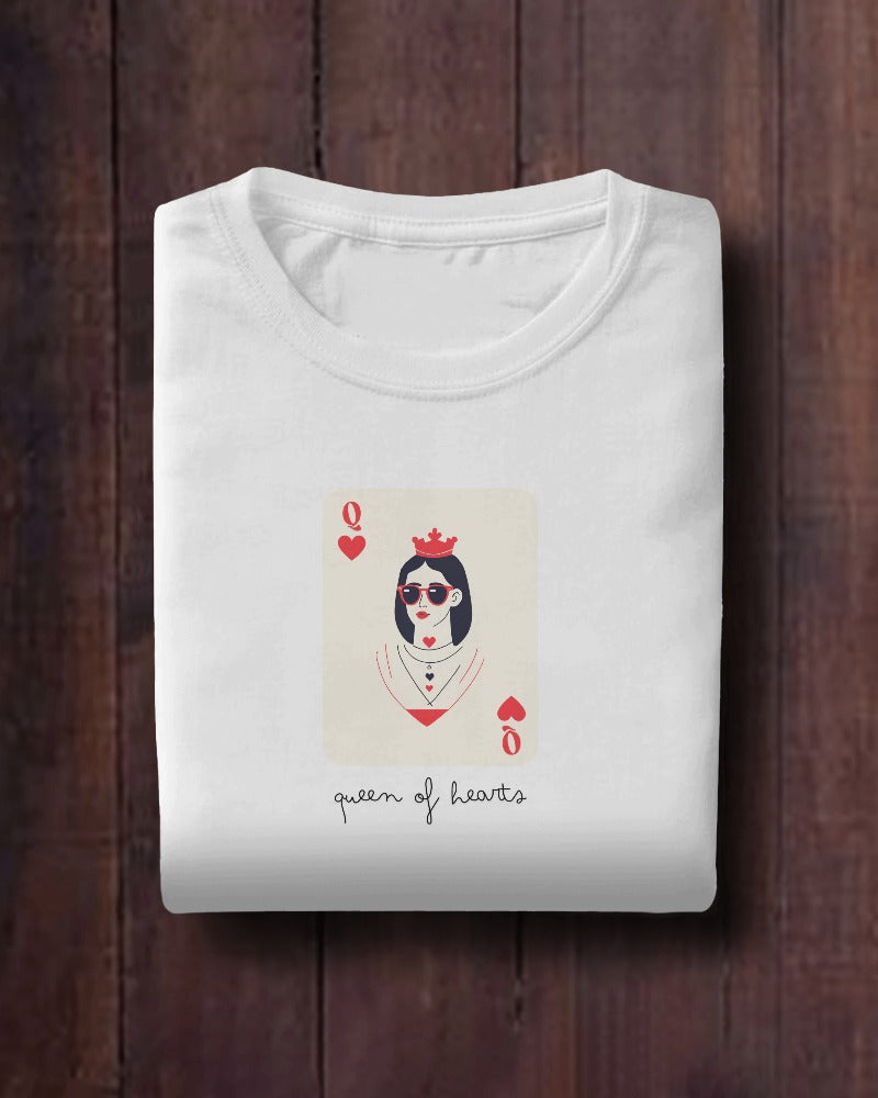 Queen of Hearts - Unisex White Printed T-shirt