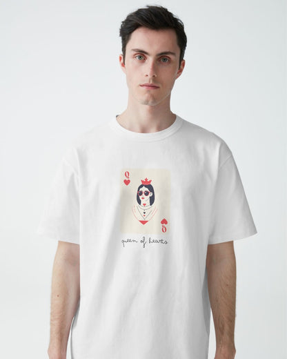 Queen of Hearts - Unisex White Printed T-shirt