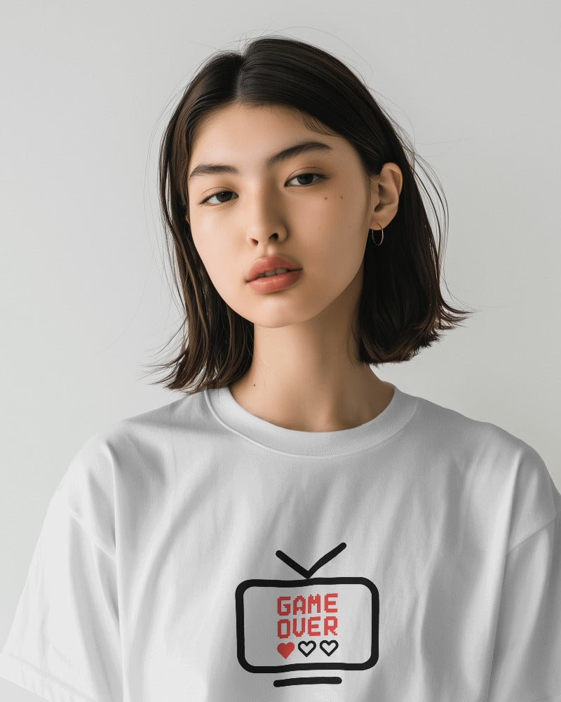 Game Over - Unisex White Printed T-shirt