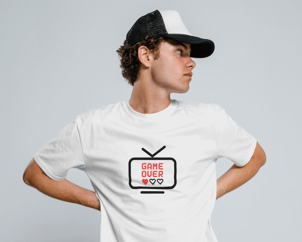 Game Over - Unisex White Printed T-shirt