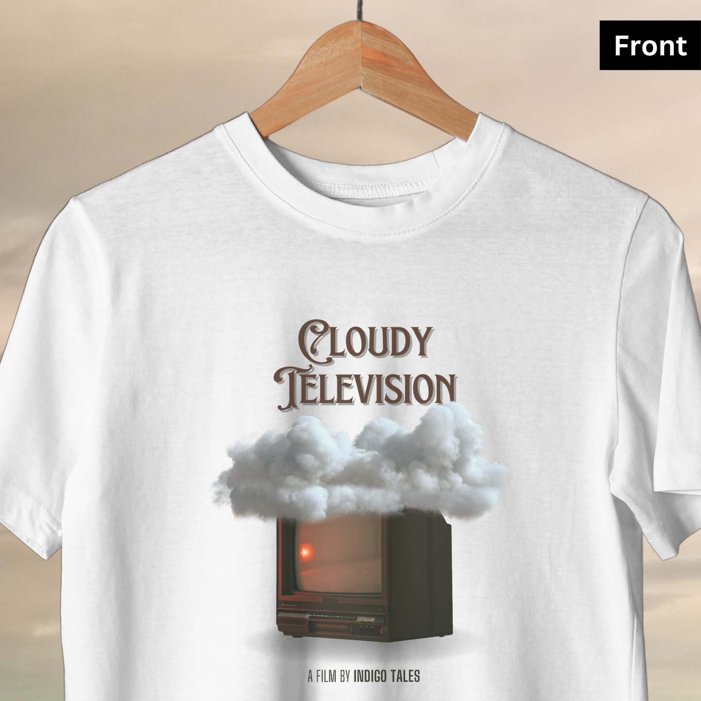 Cloudy Television - Unisex White Printed T-shirt