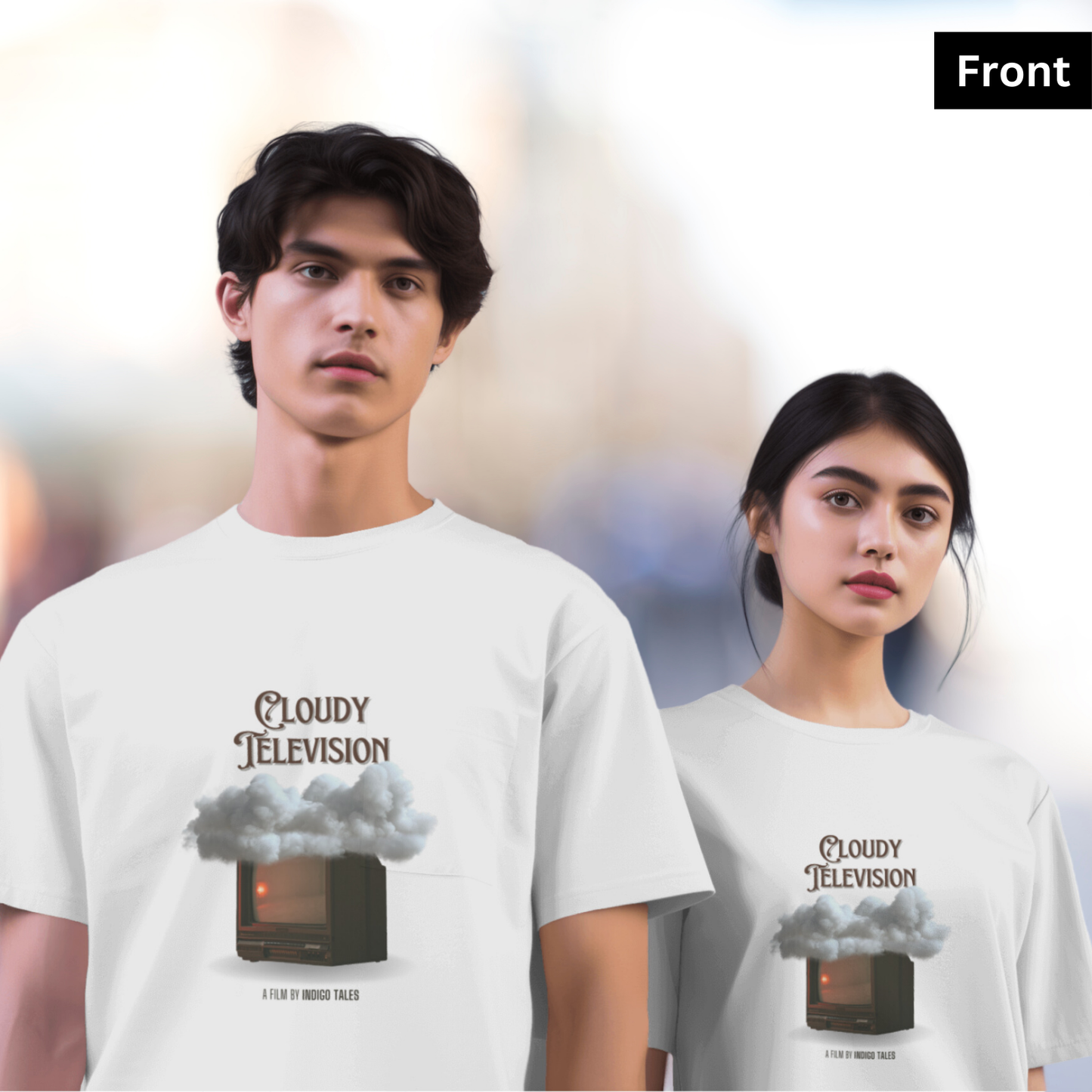 Cloudy Television - Unisex White Printed T-shirt