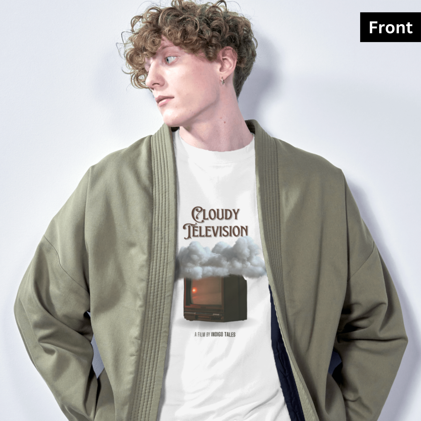 Cloudy Television - Unisex White Printed T-shirt
