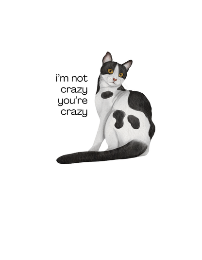 Crazy Cat - Unisex White Printed T-shirt