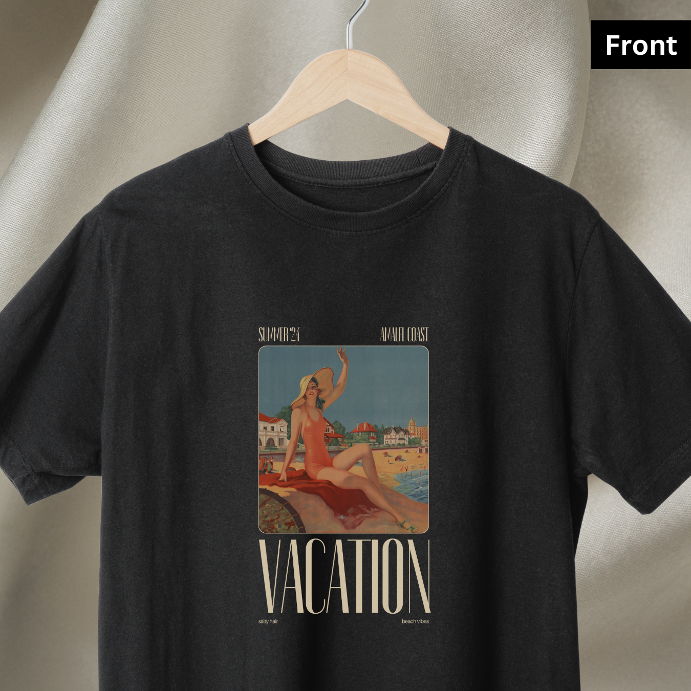 Vacation III - Unisex Black Printed T-shirt