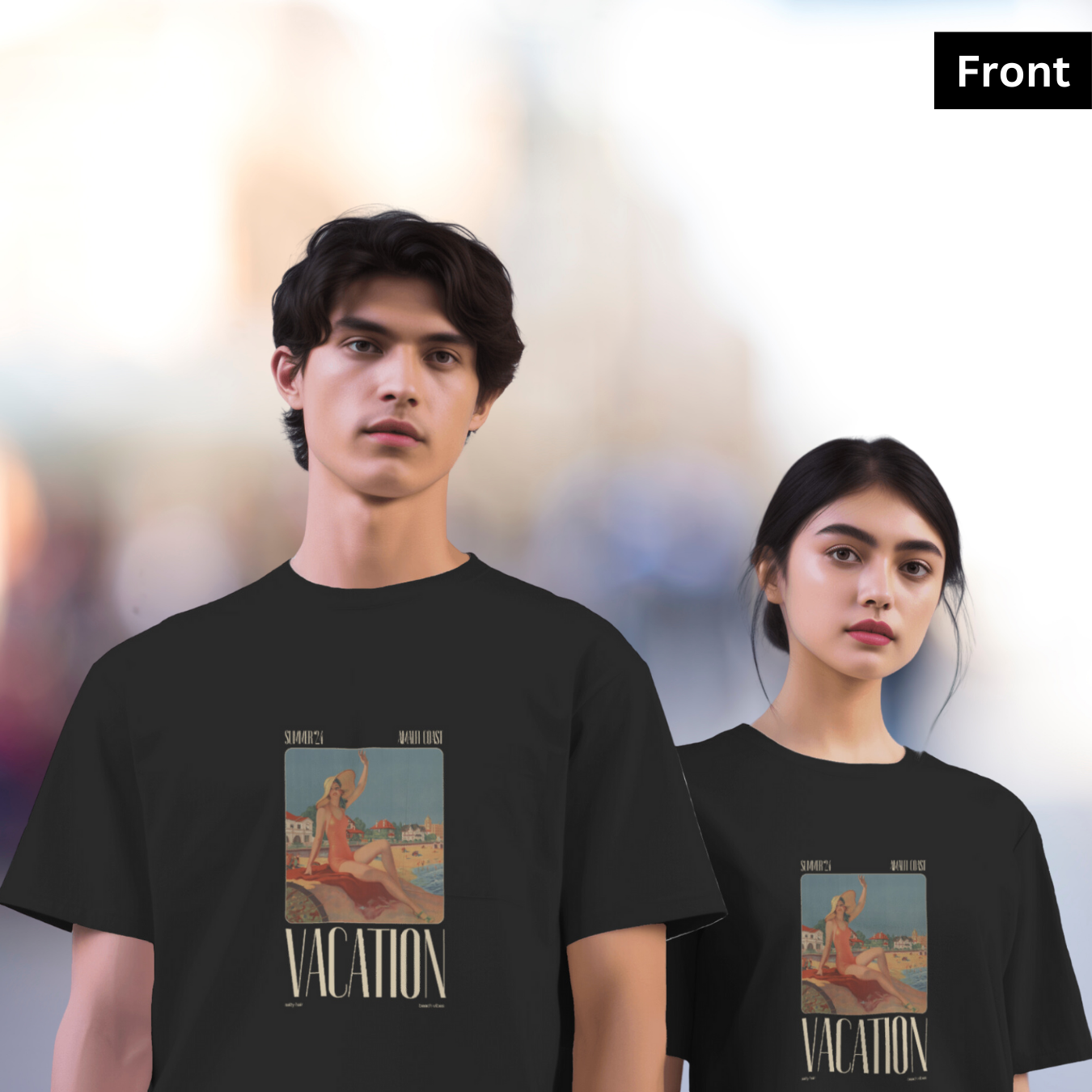 Vacation III - Unisex Black Printed T-shirt