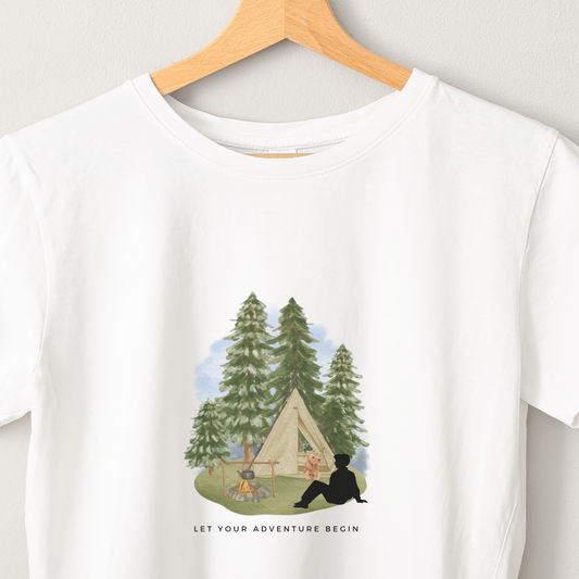 Camping Adventure - Unisex White Printed T-shirt