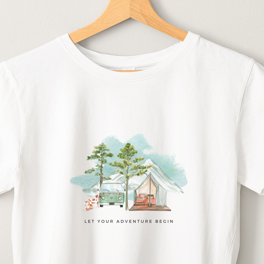 Camping Adventure II - Unisex White Printed T-shirt