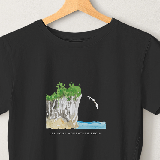 Cliff Dive - Unisex Black Printed T-shirt