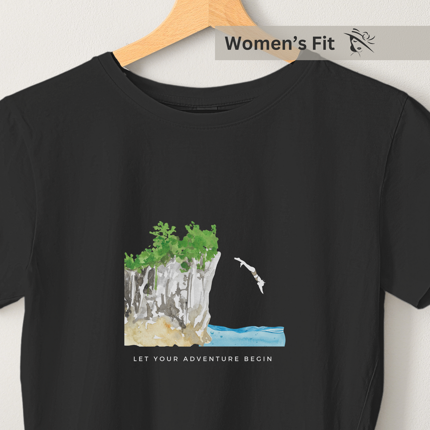 Cliff Dive - Women's Black Printed T-shirt