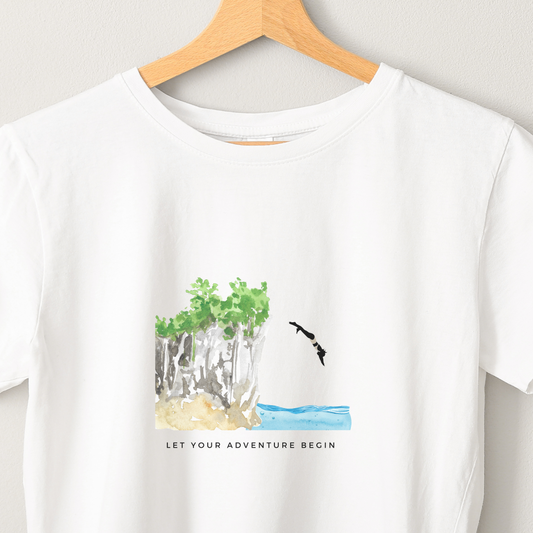 Cliff Dive - Unisex White Printed T-shirt