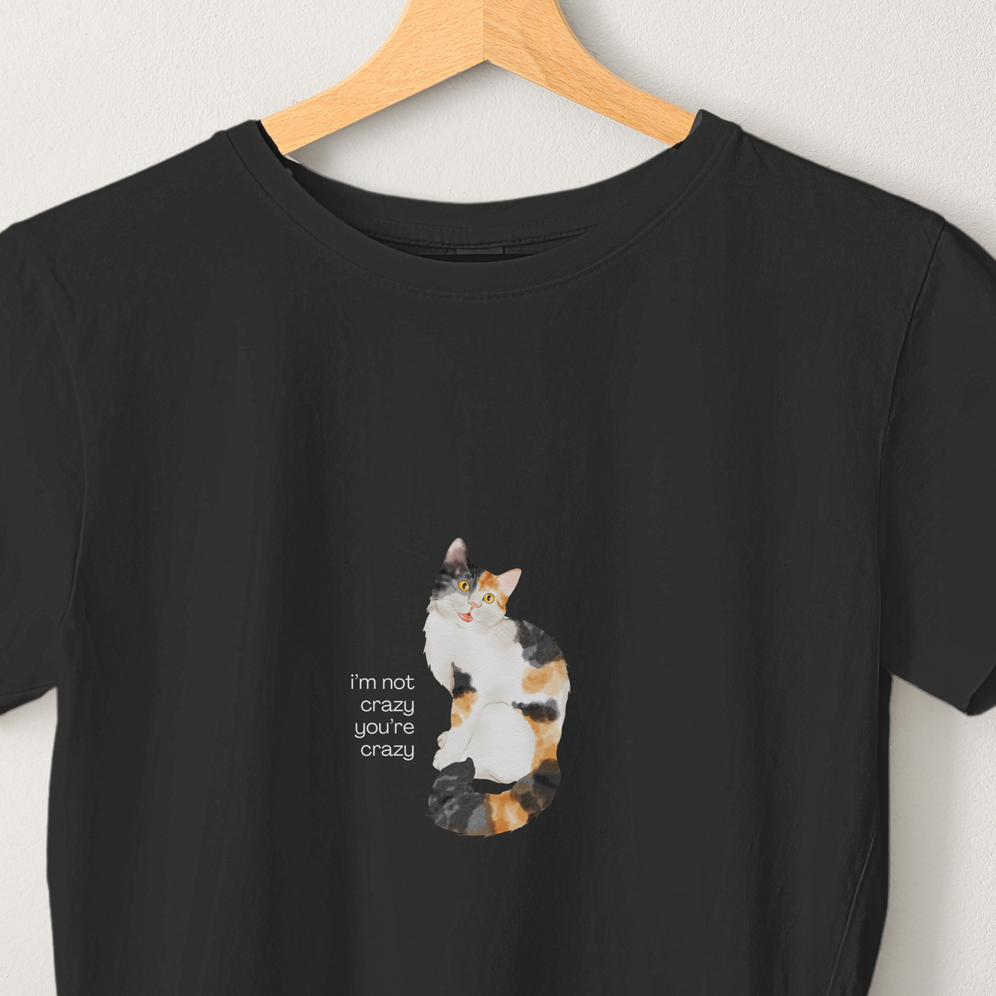 Crazy Cat - Unisex Black Printed T-shirt