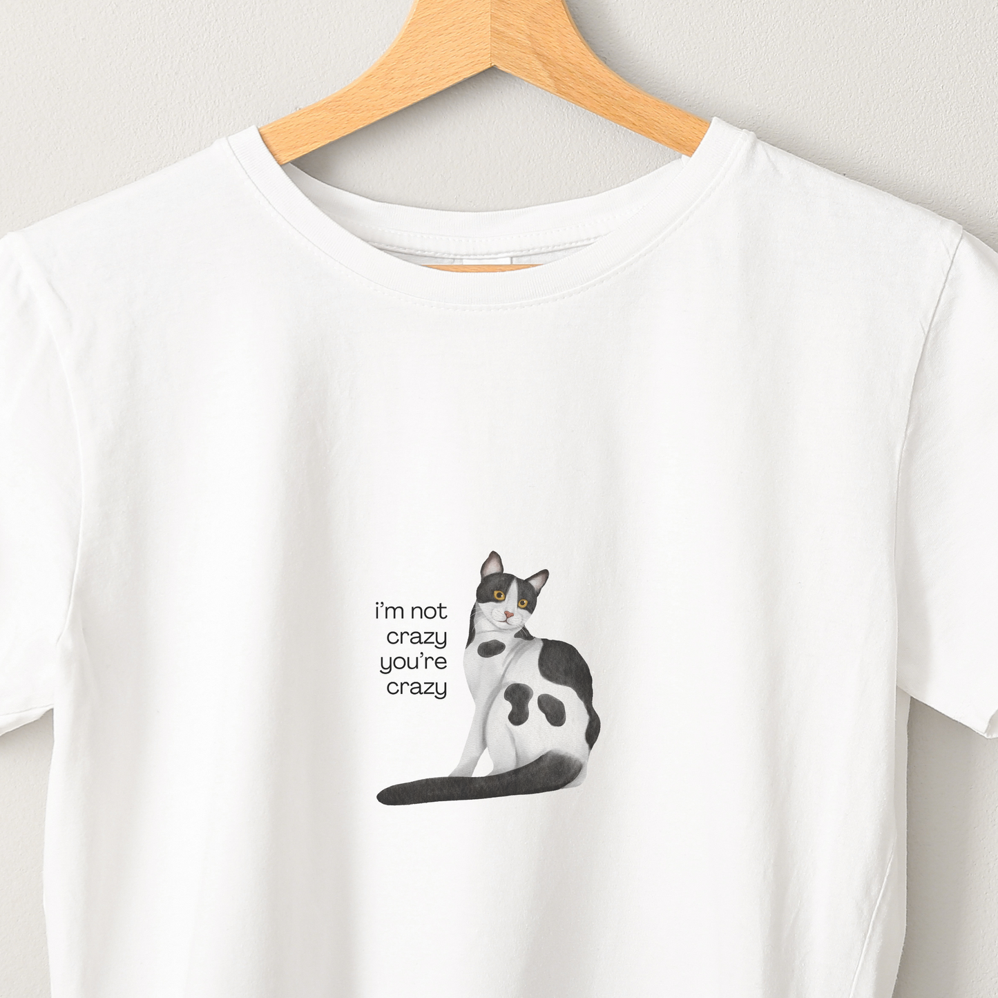 Crazy Cat - Unisex White Printed T-shirt