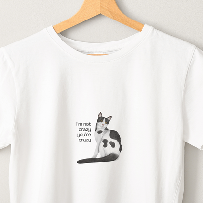 Crazy Cat - Unisex White Printed T-shirt