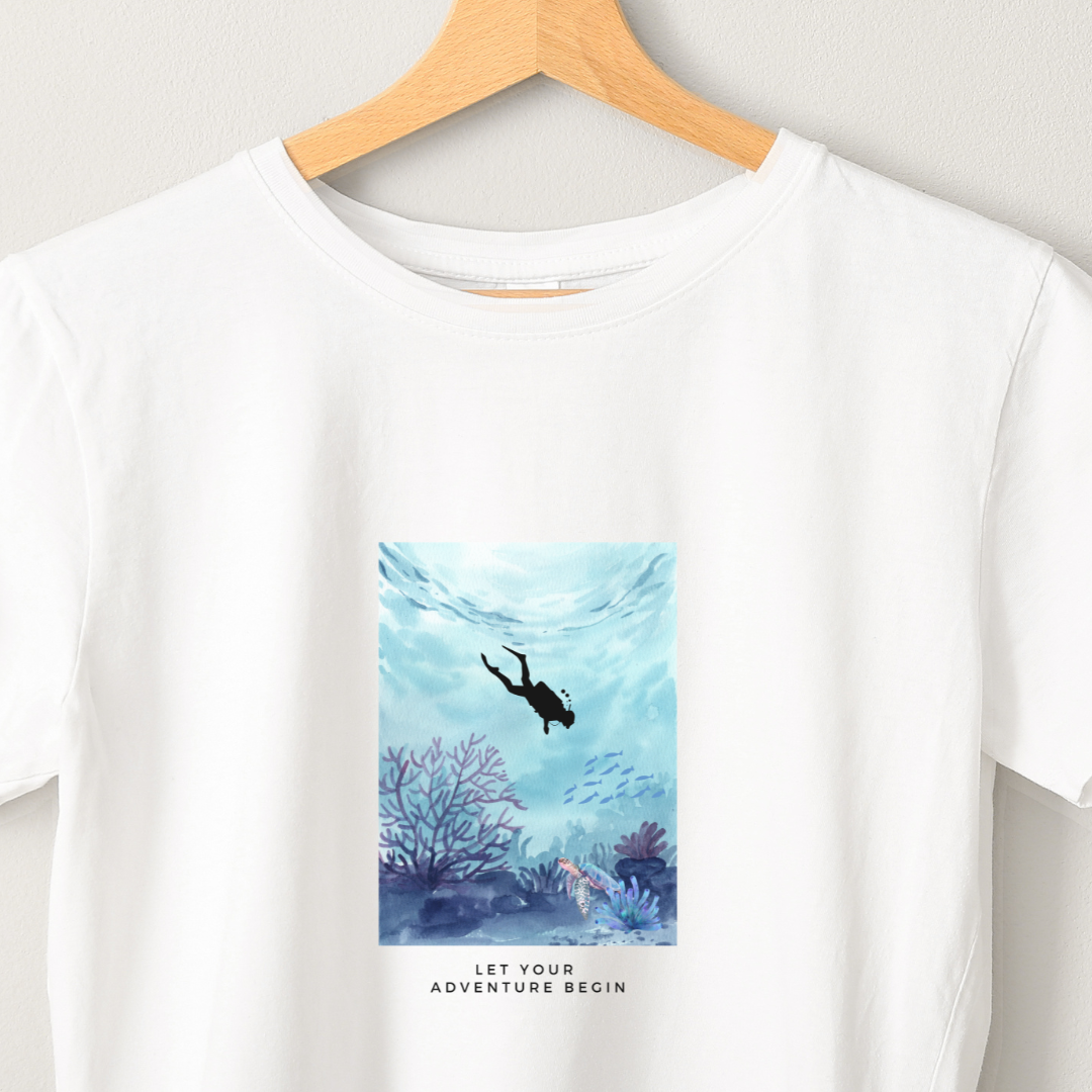 Scuba Adventure - Unisex White Printed T-shirt