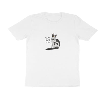 Crazy Cat - Unisex White Printed T-shirt